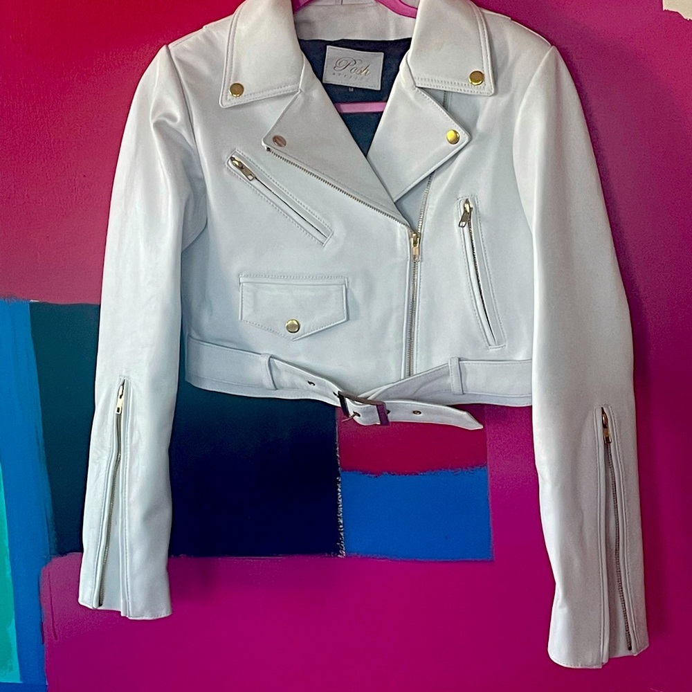 Cropped genuine Leather Biker Jacket